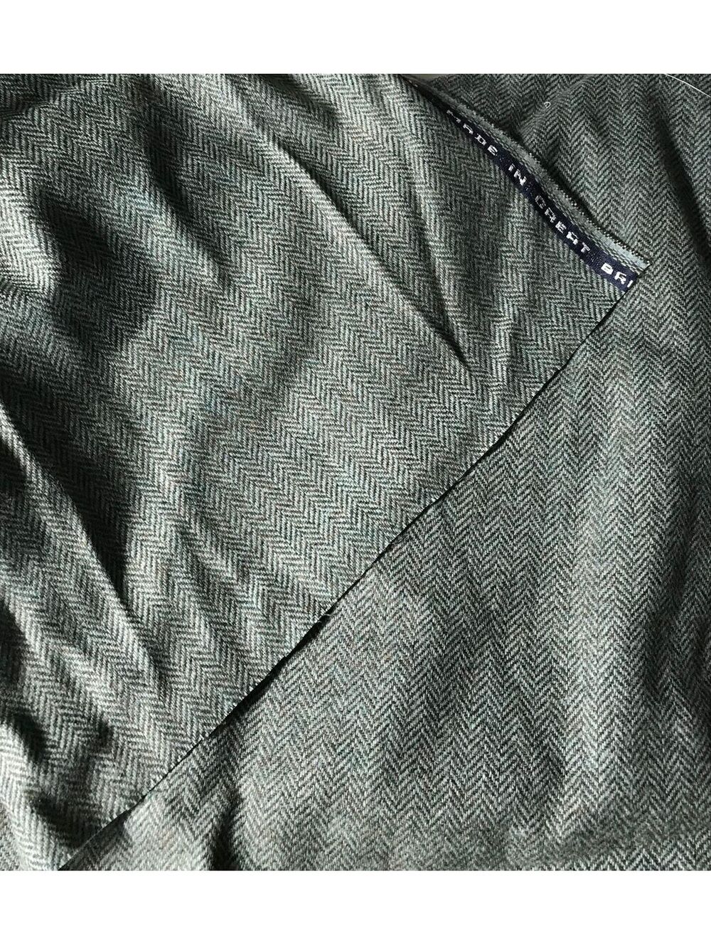 WOOL Tweed  1 meter Teal Green & Sage Brown Herringbone 100% Wool Tweed Fabric